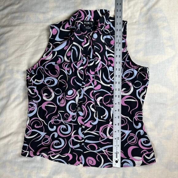 Mixit Women's Sz 8 Mod silk sleeveless button up bow collar tie office blouse - Picture 10 of 10